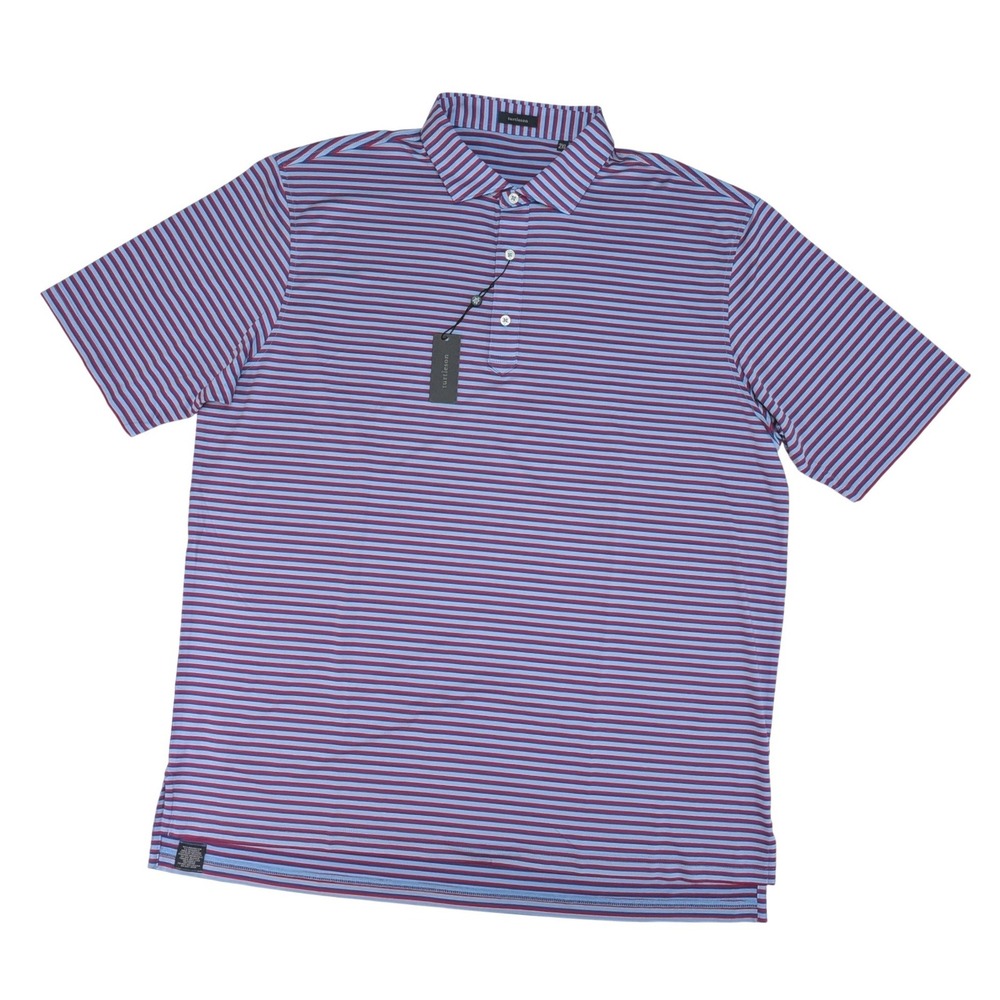 Turtleson Ryan Stripe Performance Polo 2XL Blue Red Poly Spandex Mens Golf Shirt